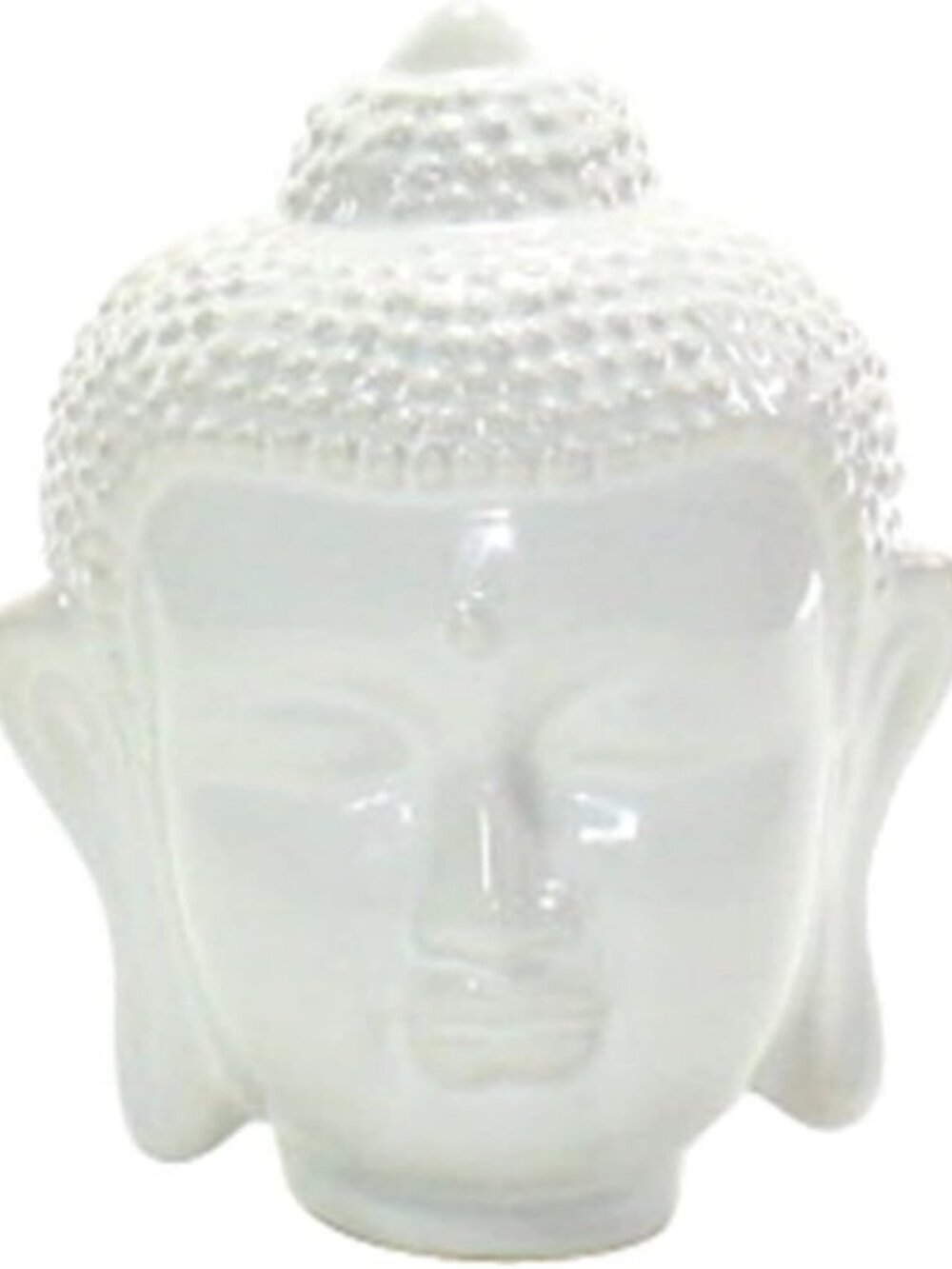 Small Shiny White Buddha Head Statue - 5.5” Ceramic Home Decor Accent